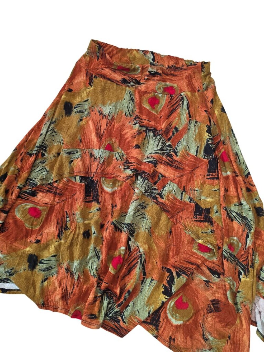 Coco Bianco Boho Handkerchief Hem Skirt Abstract Feather Print Size M fall